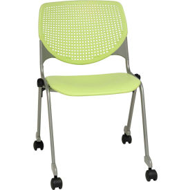 KFI Stack Chair with Casters and Perforated Back -  Plastic Seat - Lime Green - KOOL Series