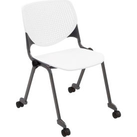 Kool Armless Stacking Chair with Casters, Polypropylene, White Seat/Black Frame view 2