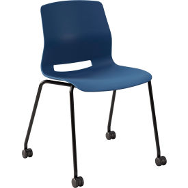 Imme Armless Stacking Chair with Casters, Polypropylene, Navy Seat/Black Frame view 2
