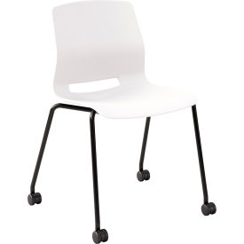 Imme Armless Stacking Chair with Casters, Polypropylene, White Seat/Black Frame view 2