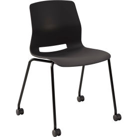 Imme Armless Stacking Chair with Casters, Polypropylene, Black Seat/Frame view 2