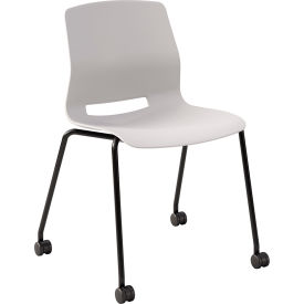 Imme Armless Stacking Chair with Casters, Polypropylene, Light Gray Seat/Black Frame view 2