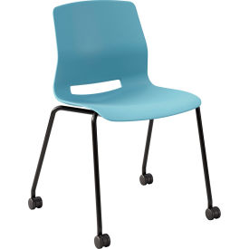Imme Armless Stacking Chair with Casters, Polypropylene, Sky Blue Seat/Black Frame view 2