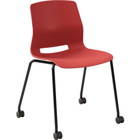 Imme Armless Stacking Chair with Casters, Polypropylene, Coral Seat/Black Frame view 2