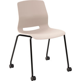 Imme Armless Stacking Chair with Casters, Polypropylene, Moonbeam Seat/Black Frame view 2