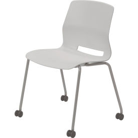 Imme Armless Stacking Chair with Casters, Polypropylene, Light Gray Seat/Silver Frame view 2