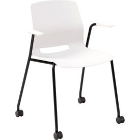 Imme Stacking Chair with Fixed Arms & Casters, Polypropylene, White Seat/Black Frame view 2