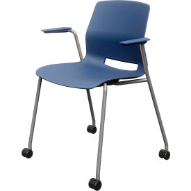 Imme Stacking Chair with Fixed Arms & Casters, Polypropylene, Navy Seat/Silver Frame view 2