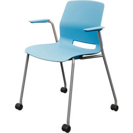 Imme Stacking Chair with Fixed Arms & Casters, Polypropylene, Sky Blue Seat/Silver Frame view 2