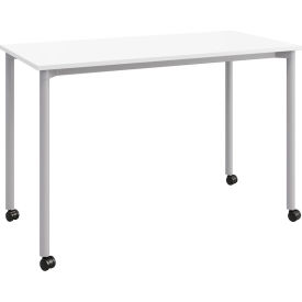 Dailey Training Table with Casters, HPL, 24"W x 48"L, Silver Frame, Designer White view 2