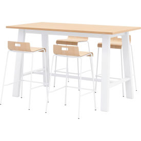 Jive 72"x 36" Bistro Table Set, 4 Natural Barstools, Maple Top/White Frame view 2