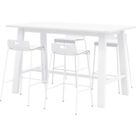 72"x 36" Bistro Table Set, 4 White Barstools, White Top/White Frame view 2