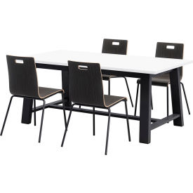 Jive 72"x 36" Dining Table Set, 4 Espresso Chairs, White Top/Black Frame view 2