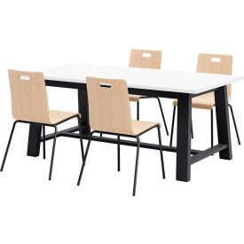 Jive 72"x 36" Dining Table Set, 4 Natural Chairs, White Top/Black Frame view 2