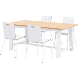 Jive 72"x 36" Dining Table Set, 4 White Chairs, Maple Top/White Frame view 2