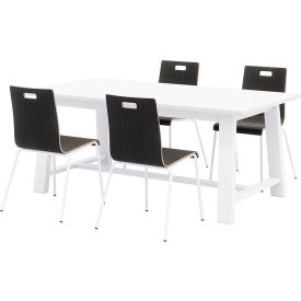 72"x 36" Dining Table Set, 4 Espresso Chairs, White Top/White Frame view 2