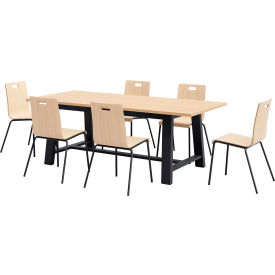 Jive 84"x 36" Dining Table Set, 6 Natural Cafe Chairs, Maple Top/Black Frame view 2