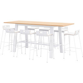 Jive 96"x 36" Bistro Table Set, 8 White Barstools, Maple Top/White Frame view 2