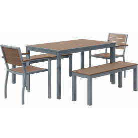 Kfi OL5601SLMA-2-BN5600SLMA-2-T3255SLMA KFI Seating 5 Piece Outdoor Dining Set, Mocha w/ Silver Frame image.