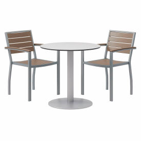 Kfi OL5601SLMA-2-TP30RD-B2200SL-D381 KFI 3-Piece Outdoor Dining Set, 30"W x 29"H Table, Gray w/ Silver Frame image.