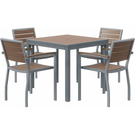 Kfi OL5601SLMA-4-T35SQSLMA KFI 5 Piece Outdoor Dining Set, Mocha w/ Silver Frame image.