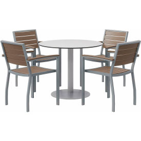 Kfi OL5601SLMA-4-TP36RD-B2200SL-D381 KFI 5-Piece Outdoor Dining Set, 36"W x 29"H Table, Gray w/ Silver Frame image.