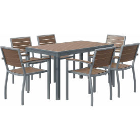 Kfi OL5601SLMA-6-T3255SLMA KFI Seating 7 Piece Outdoor Dining Set, Mocha w/ Silver Frame image.