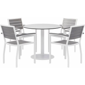 Kfi OL5601WHGY-4-TP36RD-B2200WH-D354 KFI 5-Piece Outdoor Dining Set, 36"W x 29"H Table, White w/ White Frame image.