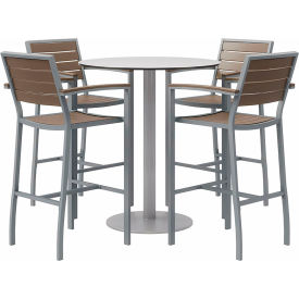 Kfi OLBR5601SLMA-4-TP36RD-B2200SL-41-D381 KFI 5-Piece Outdoor Dining Set, 36"W x 41"H Table, Mocha w/ Silver Frame image.