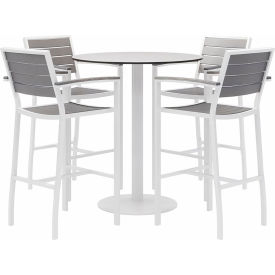 Kfi OLBR5601WHGY-4-TP36RD-B2200WH-41-D354 KFI 5-Piece Outdoor Dining Set, 36"W x 41"H Table, Gray w/ White Frame image.