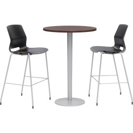 Kfi OLTFL30RD-B1922-SL-41-7933K-2-OL2700BR-P10 KFI 20-1/2" Round Bistro Table & 2 Barstool Set, Espresso Table With Black Stools image.