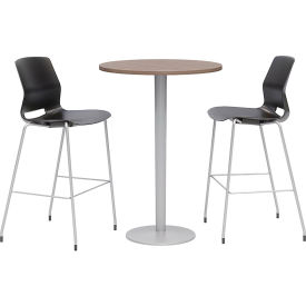 Kfi OLTFL30RD-B1922-SL-41-7960K-2-OL2700BR-P10 KFI 20-1/2" Round Bistro Table & 2 Barstool Set, Teak Table With Black Stools image.