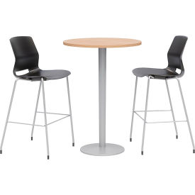 Kfi OLTFL30RD-B1922-SL-41-10776-2-OL2700BR-P10 KFI 20-1/2" Round Bistro Table & 2 Barstool Set, Maple Table With Black Stools image.