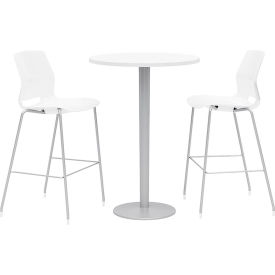 KFI 30"" Round Bistro Table & 2 Barstool Set - Designer White Table Top with White Stools