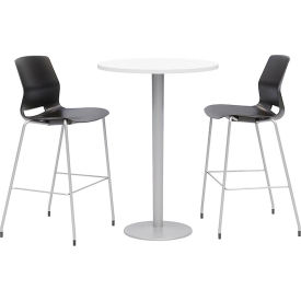 Kfi OLTFL30RD-B1922-SL-41-D354-2-OL2700BR-P10 KFI 20-1/2" Round Bistro Table & 2 Barstool Set, White Table With Black Stools image.