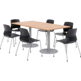 Kfi OLTFL3672RA-B1922-SL-10776-OL2700-P10 KFI Dining Table & Chair Set, 72"Lx36"W, Maple Table With Black Chairs image.