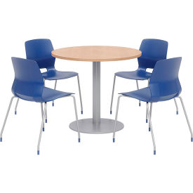Kfi OLTFL36RD-B1922-SL-10776-4-OL2700-P03 KFI 36" Round Dining Table & Chair Set, Maple Table With Navy Chairs image.