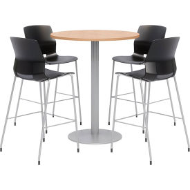 Kfi OLTFL42RD-B1922-SL-41-10776-4-OL2700BR-P10 KFI 42" Round Bistro Table & 4 Barstool Set, Maple Table With Black Stools image.