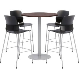 Kfi OLTFL36RD-B1922-SL-41-7933K-4-OL2700BR-P10 KFI 36" Round Bistro Table & 4 Barstool Set, Espresso Table With Black Stools image.
