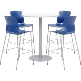 Kfi OLTFL42RD-B1922-SL-41-D354-4-OL2700BR-P03 KFI 42" Round Bistro Table & 4 Barstool Set, White Table With Navy Stools image.