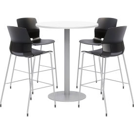 Kfi OLTFL42RD-B1922-SL-41-D354-4-OL2700BR-P10 KFI 42" Round Bistro Table & 4 Barstool Set, White Table With Black Stools image.