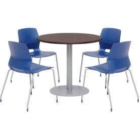 Kfi OLTFL36RD-B1922-SL-7933K-4-OL2700-P03 KFI 36" Round Dining Table & Chair Set, Espresso Table With Navy Chairs image.