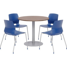 Kfi OLTFL42RD-B1922-SL-7960K-4-OL2700-P03 KFI 42" Round Table & Chair Set, Teak Table With Navy Chairs image.