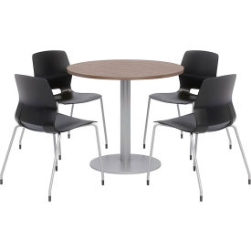 Kfi OLTFL36RD-B1922-SL-7960K-4-OL2700-P10 KFI 36" Round Table & Chair Set, Studio Teak Table With Black Chairs image.