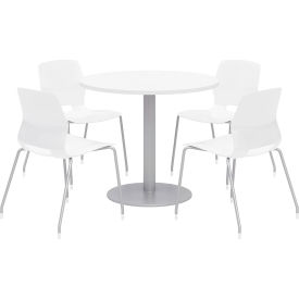 KFI 42"" Round Table & Chair Set - Designer White Table Top with White Chairs
