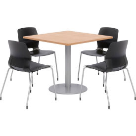 Kfi OLTFL42SQ-B1922-SL-10776-4-OL2700-P10 KFI 42" Square Table & 4 Chair Set, Maple Table With Black Chairs image.