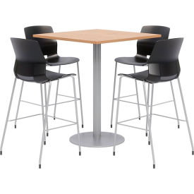Kfi OLTFL42SQ-B1922-SL-41-10776-4-OL2700BR-P10 KFI 42" Square Bistro Table & 4 Barstool Set, Maple Table With Black Stools image.