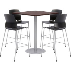Kfi OLTFL36SQ-B1922-SL-41-7933K-4-OL2700BR-P10 KFI 36" Square Bistro Table & 4 Barstool Set, Espresso Table With Black Stools image.