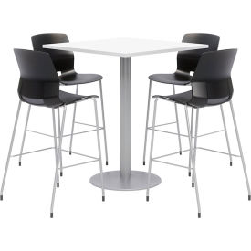 Kfi OLTFL36SQ-B1922-SL-41-D354-4-OL2700BR-P10 KFI 36" Square Bistro Table & 4 Barstool Set, White Table With Black Stools image.