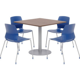 Kfi OLTFL42SQ-B1922-SL-7960K-4-OL2700-P03 KFI 42" Square Table & 4 Chair Set, Teak Table With Navy Chairs image.
